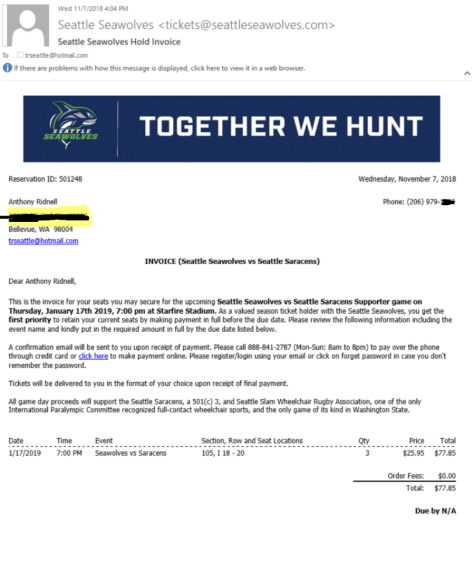 SeaWolves Invoice